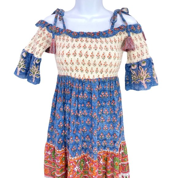 FAHERTY Sylvie Cutout Tie-Strap Boho Lagenlook Maxi in Blue Multi ColorNWT - Picture 4 of 7